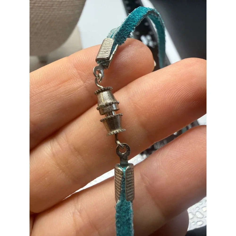 Boho Beaded Multi Strand Necklace Turquoise Suede Cord Silver Tone Accents 32in